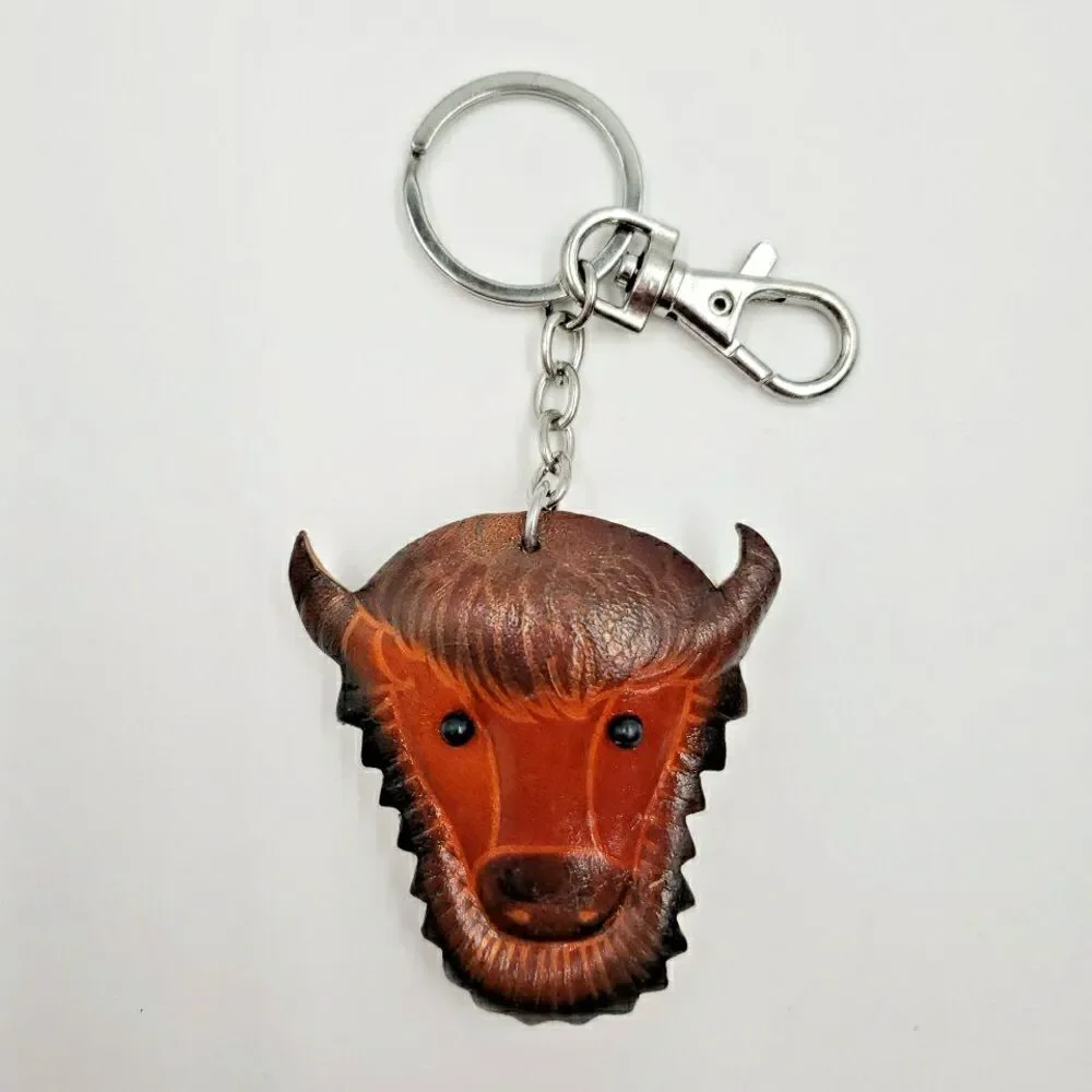 BUFFALO Keychain Bag Charm 3D Handmade Leather Country Western Southwest Casino